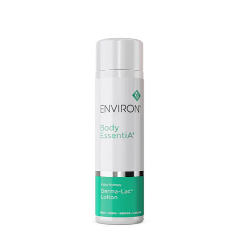 Environ Alpha Hydroxy Derma-Lac Lotion in a 200ml bottle, featuring a clear liquid with labels showing the product name and brand.