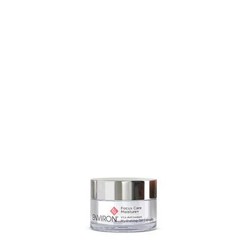 Environ Vita-Antioxidant Hydrating Oil Capsules in a clear container, showing small golden capsules for skincare hydration and antioxidant protection.