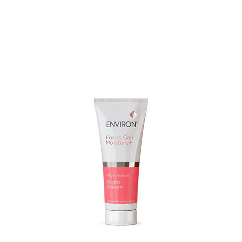 Environ Alpha Hydroxy Night Cream in a 50ml jar, featuring smooth, creamy texture for nighttime skin renewal and exfoliation.